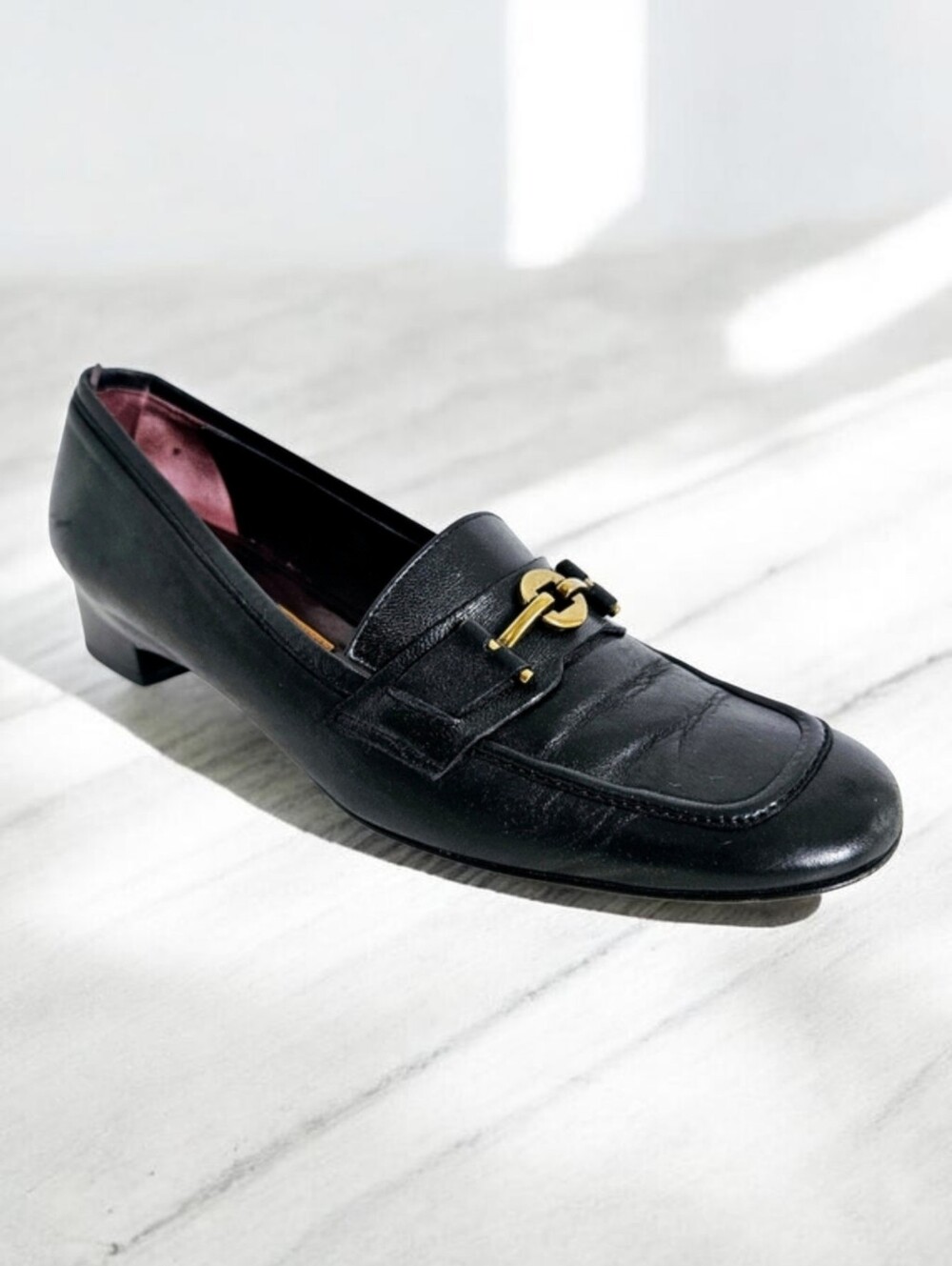 Vintage Cole Haan Loafers 8.5 AA Leather Horsebit Block Heel Office Siren Black.